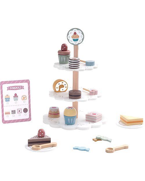 Tooky Toy Alzatina per Dolci in Legno - 22 Pezzi - 22 x 31 cm - 3+ Anni Cibo Giocattolo