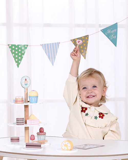 Tooky Toy Alzatina per Dolci in Legno - 22 Pezzi - 22 x 31 cm - 3+ Anni Cibo Giocattolo