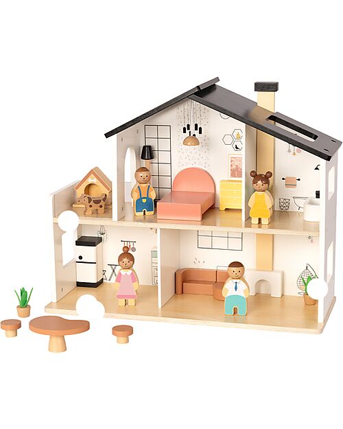 Tooky Toy Casa delle Bambole in Legno - 20 Pezzi - 50 x 19,5 x 41 cm - 3+ Anni Case delle Bambole