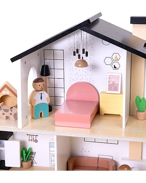 Tooky Toy Casa delle Bambole in Legno - 20 Pezzi - 50 x 19,5 x 41 cm - 3+ Anni Case delle Bambole
