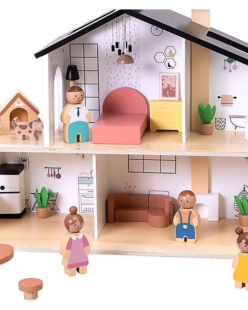 Tooky Toy Casa delle Bambole in Legno - 20 Pezzi - 50 x 19,5 x 41 cm - 3+ Anni Case delle Bambole