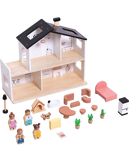 Tooky Toy Casa delle Bambole in Legno - 20 Pezzi - 50 x 19,5 x 41 cm - 3+ Anni Case delle Bambole