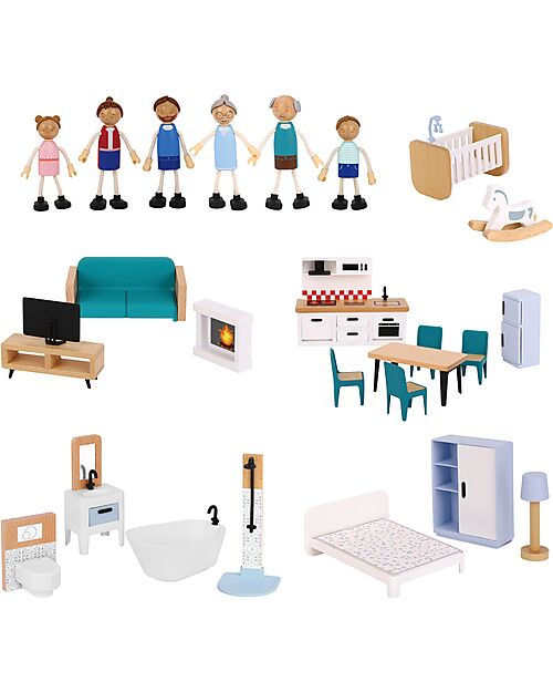 Tooky Toy Casa delle Bambole in Legno - 31 Pezzi - 63 x 22,5 x 69,8 cm - 3+ Anni Case delle Bambole