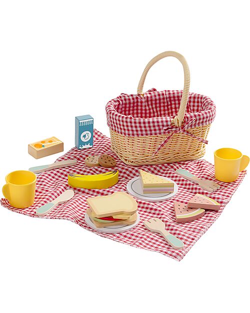 Tooky Toy Cestino da Picnic Legno - 23 Pezzi - 22 x 15 x 25 cm - 3+ Anni Cibo Giocattolo