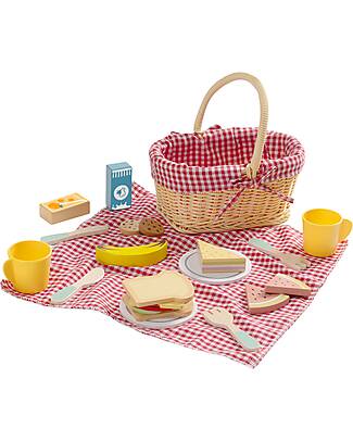 Tooky Toy Cestino da Picnic Legno - 23 Pezzi - 22 x 15 x 25 cm - 3+ Anni Cibo Giocattolo