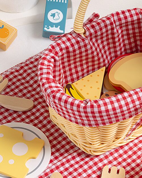 Tooky Toy Cestino da Picnic Legno - 23 Pezzi - 22 x 15 x 25 cm - 3+ Anni Cibo Giocattolo