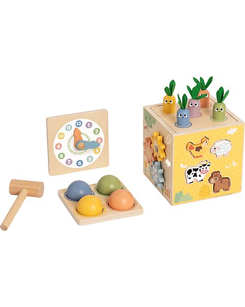 Tooky Toy Cubo Multiattività in Legno - 27 Pezzi - 14,5 cm - 18m+ Giochi Sensoriali_