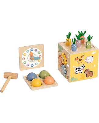 Tooky Toy Cubo Multiattività in Legno - 27 Pezzi - 14,5 cm - 18m+ Giochi Sensoriali_