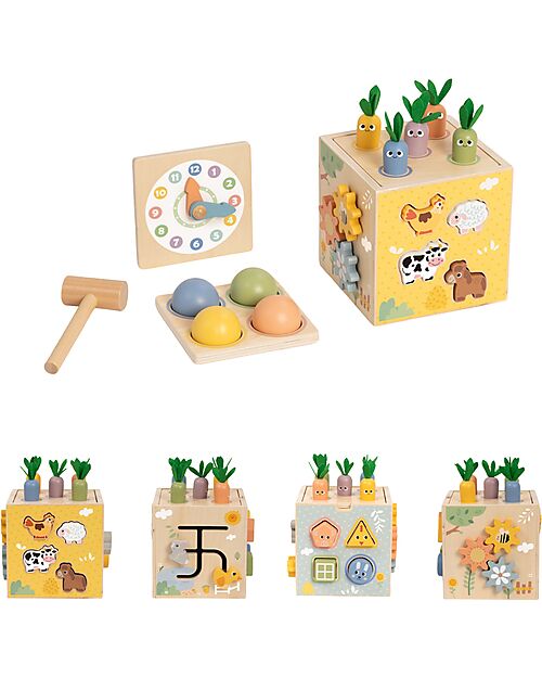 Tooky Toy Cubo Multiattività in Legno - 27 Pezzi - 14,5 cm - 18m+ Giochi Sensoriali_