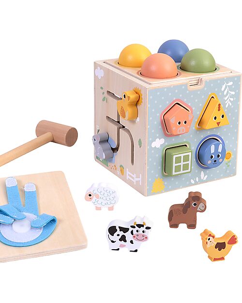 Tooky Toy Cubo Multiattività in Legno - 27 Pezzi - 14,5 cm - 18m+ Giochi Sensoriali_