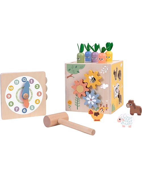 Tooky Toy Cubo Multiattività in Legno - 27 Pezzi - 14,5 cm - 18m+ Giochi Sensoriali_