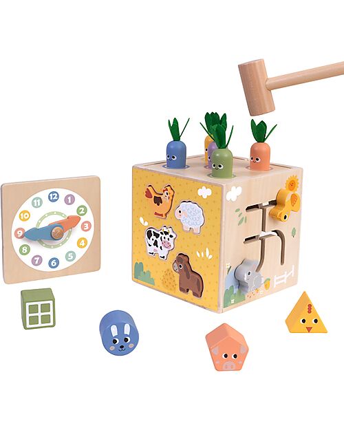 Tooky Toy Cubo Multiattività in Legno - 27 Pezzi - 14,5 cm - 18m+ Giochi Sensoriali_