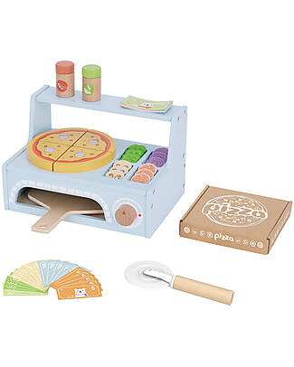 Tooky Toy Forno per Pizza in Legno - 42 Pezzi - 28,5 x 18 x 18 cm - 3+ Anni Cibo Giocattolo