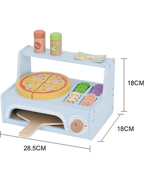 Tooky Toy Forno per Pizza in Legno - 42 Pezzi - 28,5 x 18 x 18 cm - 3+ Anni Cibo Giocattolo