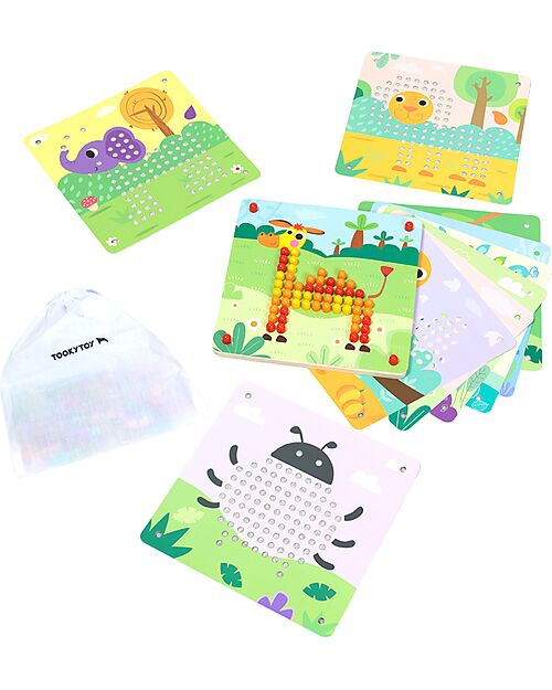 Tooky Toy Gioco Pattern Pegs in Legno - 222 Pezzi - 22,5 x 22,5 x 1,5 cm - 3+ Anni Incastri in Legno