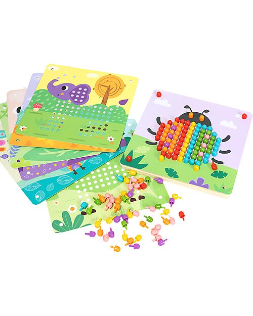 Tooky Toy Gioco Pattern Pegs in Legno - 222 Pezzi - 22,5 x 22,5 x 1,5 cm - 3+ Anni Incastri in Legno