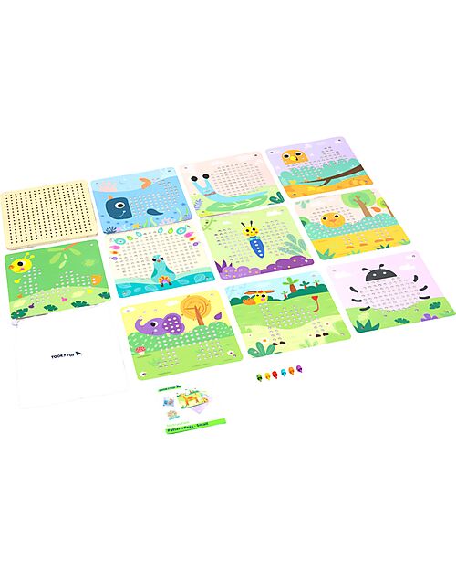 Tooky Toy Gioco Pattern Pegs in Legno - 222 Pezzi - 22,5 x 22,5 x 1,5 cm - 3+ Anni Incastri in Legno