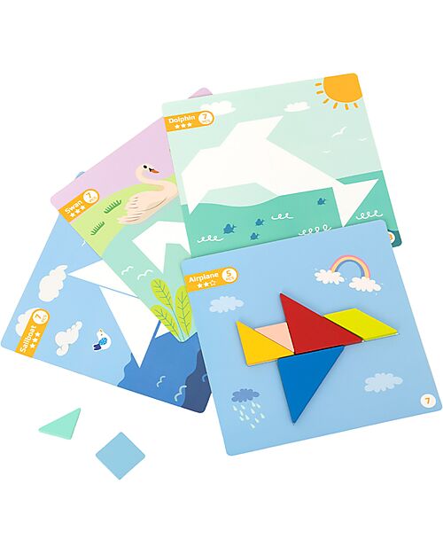 Tooky Toy Gioco Tangram Magnetico - 18 Pezzi - Oltre 20 Forme Componibili! - 3+ Anni Giochi Magnetici