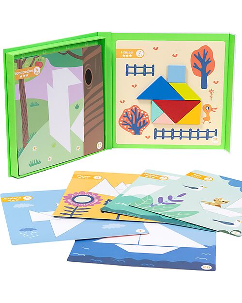 Tooky Toy Gioco Tangram Magnetico - 18 Pezzi - Oltre 20 Forme Componibili! - 3+ Anni Giochi Magnetici