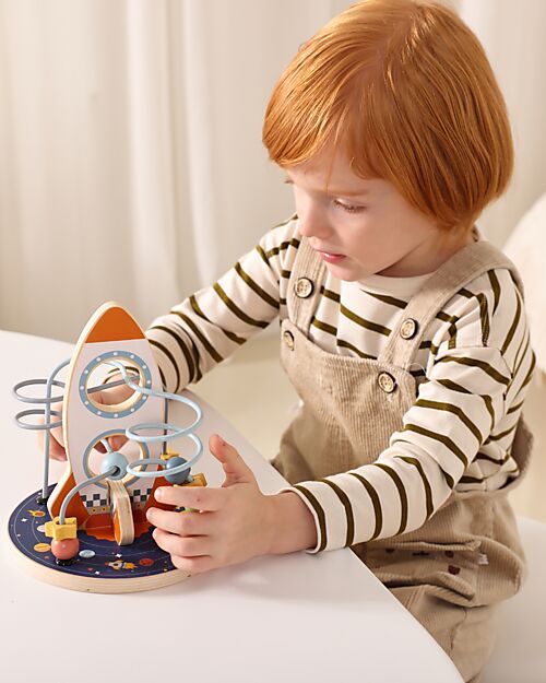 Tooky Toy Labirinto con Perline in Legno - Razzo - 16 x 16 x 18,7 cm - A Partire Dai 12 Mesi Giochi per Neonati_