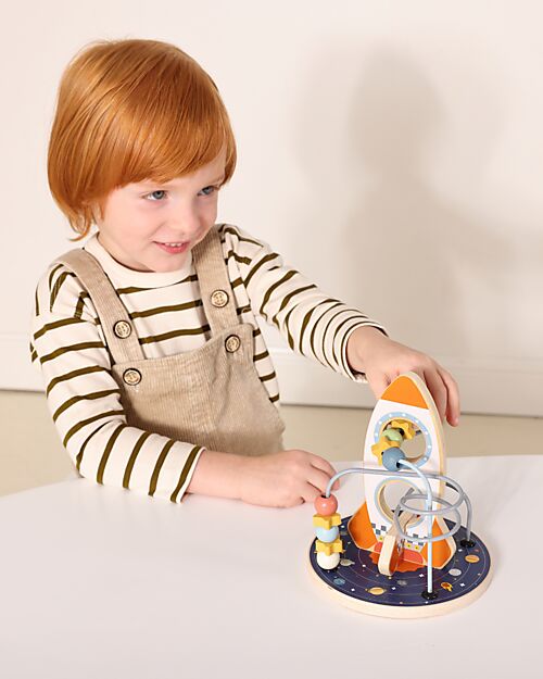 Tooky Toy Labirinto con Perline in Legno - Razzo - 16 x 16 x 18,7 cm - A Partire Dai 12 Mesi Giochi per Neonati_