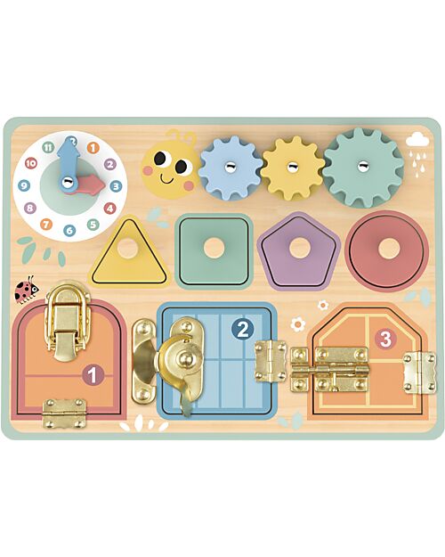 Tooky Toy Pannello Montessori in Legno - 30 x 22,5 x 3,5 cm - A Partire Dai 12 Mesi Giochi Sensoriali_
