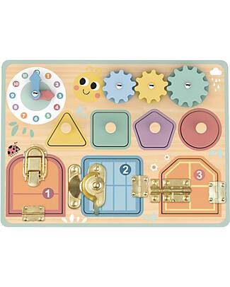 Tooky Toy Pannello Montessori in Legno - 30 x 22,5 x 3,5 cm Giochi Sensoriali_