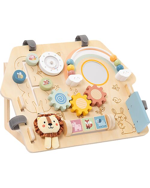 Tooky Toy Pannello Multiattività in Legno - Reclinabile - 40 x 4 x 30 cm - 12m+ Giochi Sensoriali_