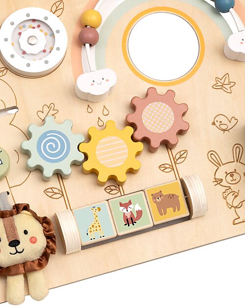 Tooky Toy Pannello Multiattività in Legno - Reclinabile - 40 x 4 x 30 cm - 12m+ Giochi Sensoriali_