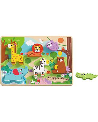 Tooky Toy Puzzle a Incastro in Legno - Animali - 29,5 x 21 cm - A Partire Dai 12 Mesi Incastri in Legno