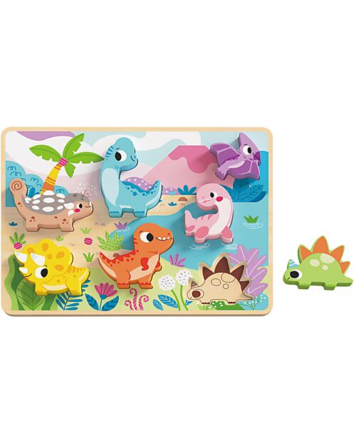Tooky Toy Puzzle a Incastro in Legno - Dinosauro - 29,5 x 21 cm - A Partire Dai 12 Mesi Incastri in Legno