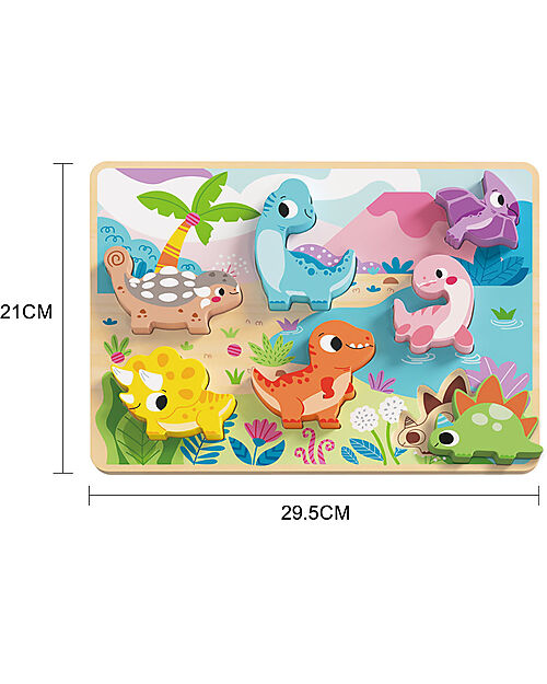Tooky Toy Puzzle a Incastro in Legno - Dinosauro - 29,5 x 21 cm - A Partire Dai 12 Mesi Incastri in Legno