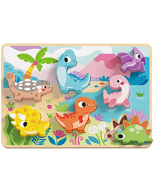 Tooky Toy Puzzle a Incastro in Legno - Dinosauro - 29,5 x 21 cm - A Partire Dai 12 Mesi Incastri in Legno