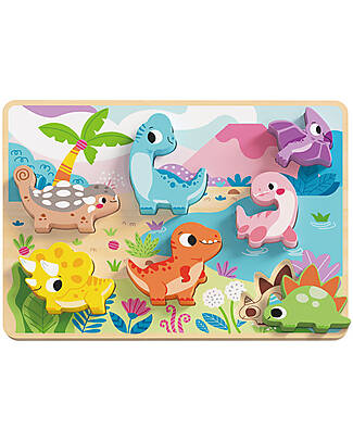 Tooky Toy Puzzle a Incastro in Legno - Dinosauro - 29,5 x 21 cm - A Partire Dai 12 Mesi Incastri in Legno