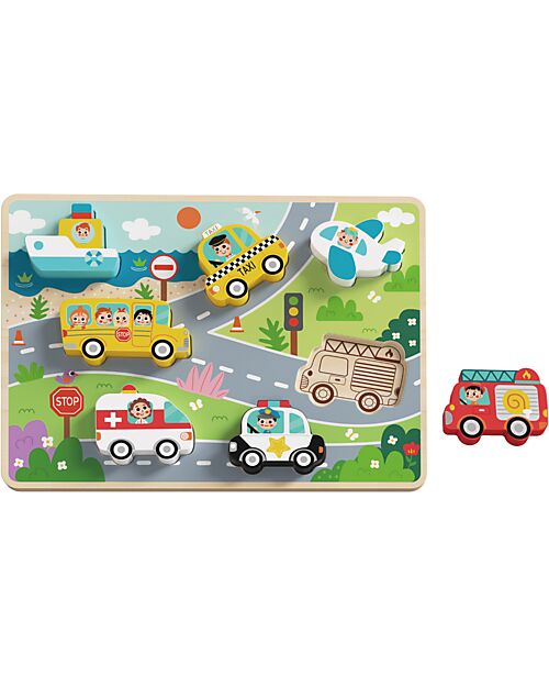 Tooky Toy Puzzle a Incastro in Legno - Mezzi di Trasporto - 29,5 x 21 cm - A Partire Dai 12 Mesi Incastri in Legno