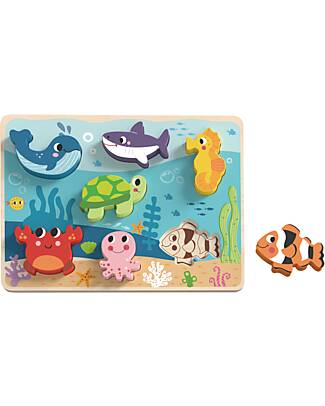 Tooky Toy Puzzle a Incastro in Legno - Oceano - 29,5 x 21 cm - A Partire Dai 12 Mesi Incastri in Legno