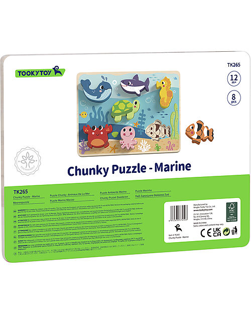 Tooky Toy Puzzle a Incastro in Legno - Oceano - 29,5 x 21 cm - A Partire Dai 12 Mesi Incastri in Legno