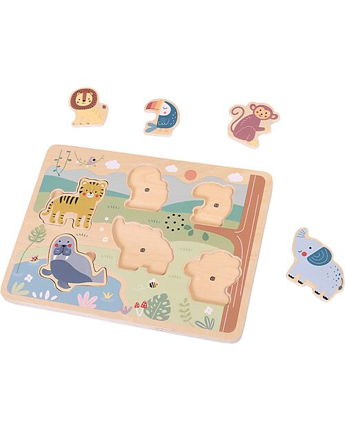 Tooky Toy Puzzle Sonoro a Incastro in Legno - Animali - 29,5 x 21,5 x 1,5 cm - 18m+ Incastri in Legno