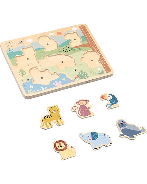 Tooky Toy Puzzle Sonoro a Incastro in Legno - Animali - 29,5 x 21,5 x 1,5 cm - 18m+ Incastri in Legno