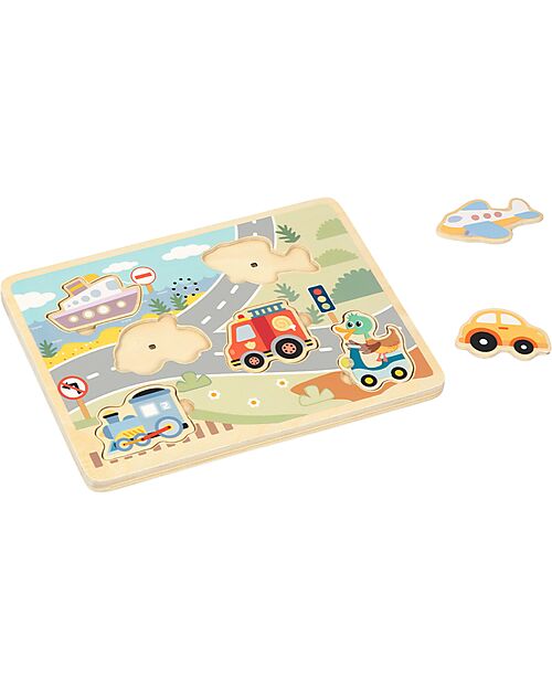 Tooky Toy Puzzle Sonoro a Incastro in Legno - Veicoli - 29,5 x 21,5 x 1,5 cm - 18m+ Incastri in Legno