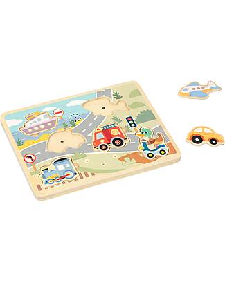 Tooky Toy Puzzle Sonoro a Incastro in Legno - Veicoli - 29,5 x 21,5 x 1,5 cm - 18m+ Incastri in Legno