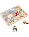 Tooky Toy Puzzle Sonoro a Incastro in Legno - Veicoli - 29,5 x 21,5 x 1,5 cm - 18m+ Incastri in Legno