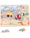 Tooky Toy Puzzle Sonoro a Incastro in Legno - Veicoli - 29,5 x 21,5 x 1,5 cm - 18m+ Incastri in Legno
