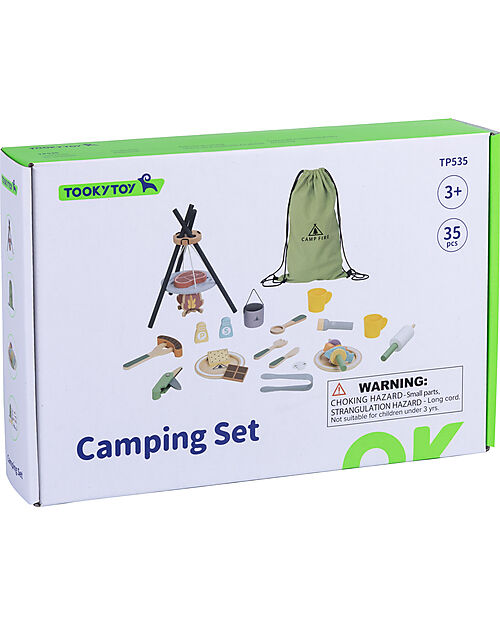 Tooky Toy Set da Campeggio in Legno - 35 Pezzi - 28 x 38 x 33 cm - 3+ Anni Far finta di