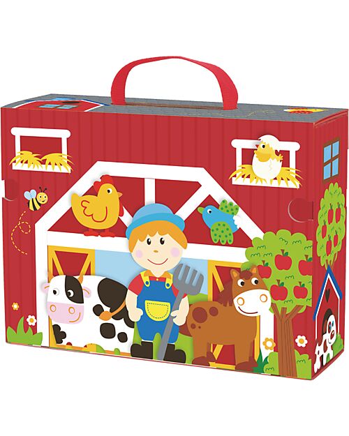 Tooky Toy Set Fattoria in Legno - Ottimo per Giocare in Viaggio - 29 x 9,5 x 21,5 cm - A Partire Dai 3 Anni - Comprende 35 Pezzi Macchine e Trenini  in Legno