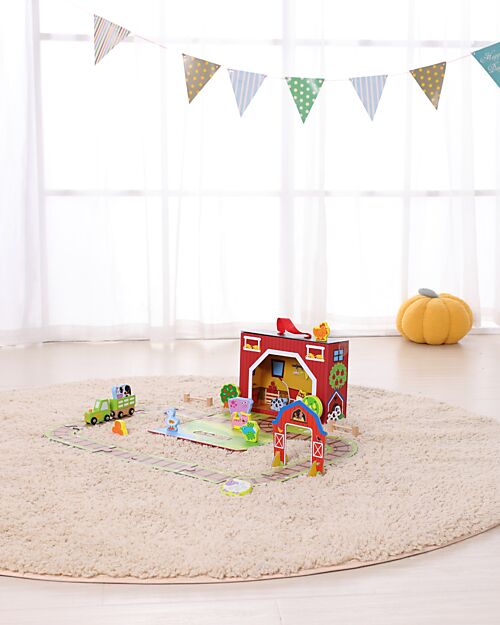 Tooky Toy Set Fattoria in Legno - Ottimo per Giocare in Viaggio - 29 x 9,5 x 21,5 cm - A Partire Dai 3 Anni - Comprende 35 Pezzi Macchine e Trenini  in Legno