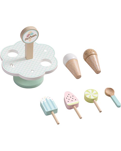 Tooky Toy Set Gelato in Legno - 9 Pezzi - 15 x 15 x 16,4 cm - 3+ Anni Cibo Giocattolo