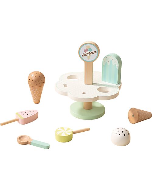 Tooky Toy Set Gelato in Legno - 9 Pezzi - 15 x 15 x 16,4 cm - 3+ Anni Cibo Giocattolo