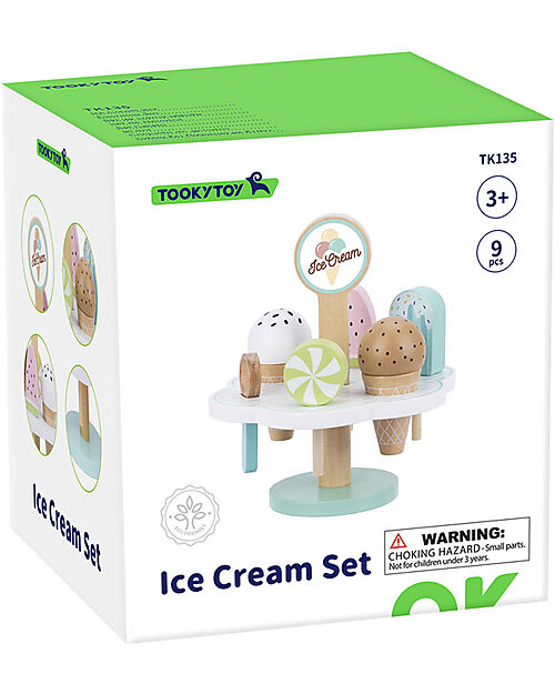 Tooky Toy Set Gelato in Legno - 9 Pezzi - 15 x 15 x 16,4 cm - 3+ Anni Cibo Giocattolo