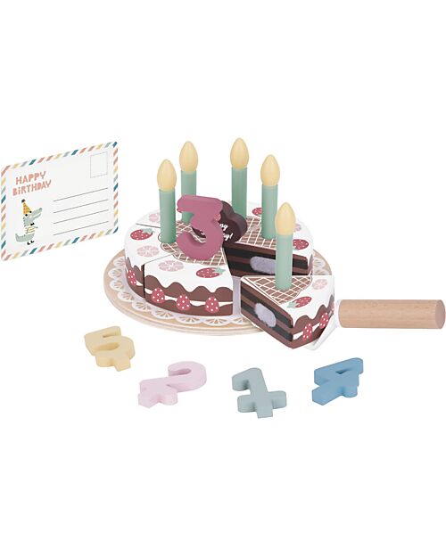 Tooky Toy Set Gioco Torta di Compleanno in Legno - ø 17 x 9,7 cm - A Partire Dai 18 Mesi - Comprende 20 Pezzi Cibo Giocattolo